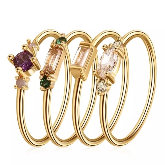 Boho 4 pcs Delicate Stackable Ring Set Gold Sz5-10 - Picture 2 of 4